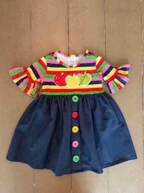 Bonnie Jean Toddler Girls’ “Back to School” Apple Applique Rainbow Dress • 2T